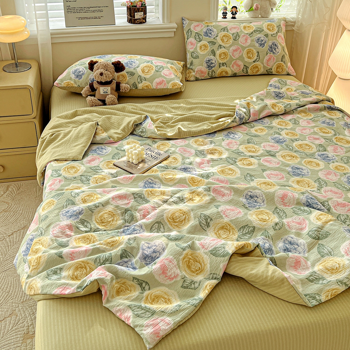 91家纺网 家纺一手货源 找家纺 王朝国际 2026新款A类彩竺棉印花夏被四件套 小乔玫瑰