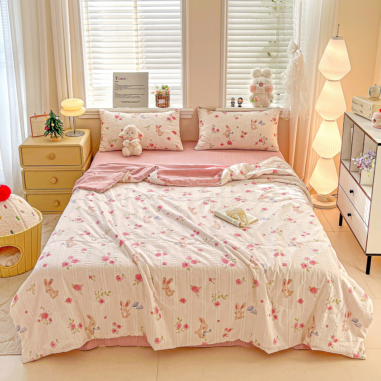 王朝国际 2026新款A类彩竺棉印花夏被四件套 小兔子
