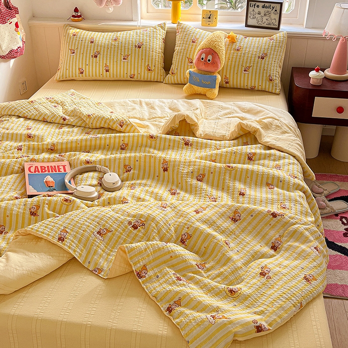 91家纺网 家纺一手货源 找家纺 王朝国际 2026新款A类彩竺棉印花夏被四件套 星星仔