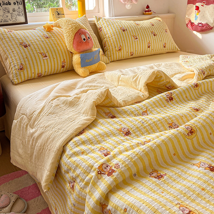 91家纺网 家纺一手货源 找家纺 王朝国际 2026新款A类彩竺棉印花夏被四件套 星星仔