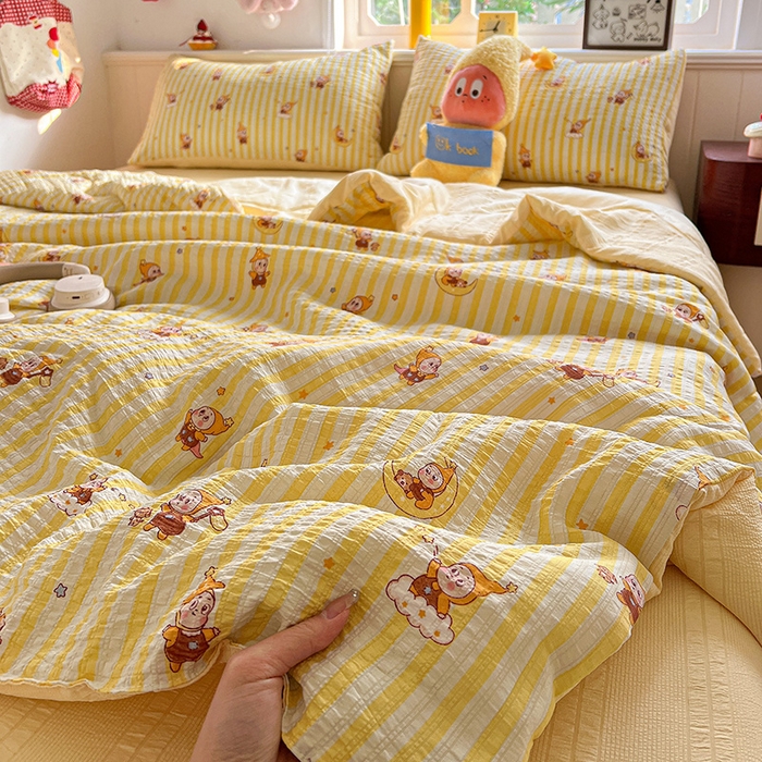 91家纺网 家纺一手货源 找家纺 王朝国际 2026新款A类彩竺棉印花夏被四件套 星星仔