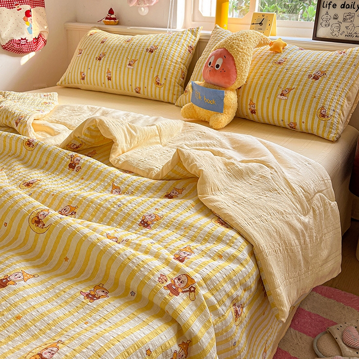 91家纺网 家纺一手货源 找家纺 王朝国际 2026新款A类彩竺棉印花夏被四件套 星星仔