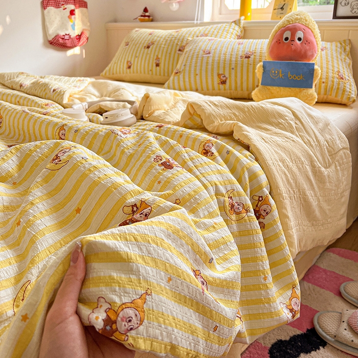 91家纺网 家纺一手货源 找家纺 王朝国际 2026新款A类彩竺棉印花夏被四件套 星星仔