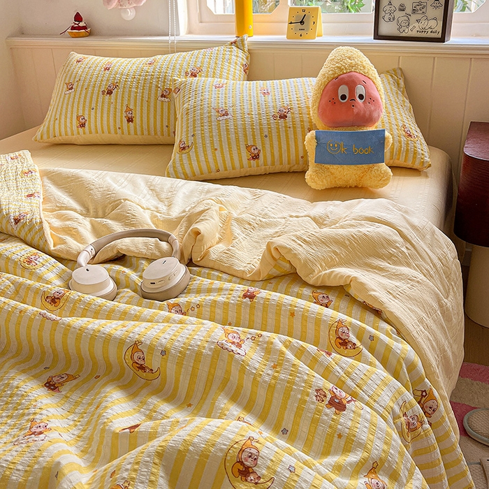 91家纺网 家纺一手货源 找家纺 王朝国际 2026新款A类彩竺棉印花夏被四件套 星星仔