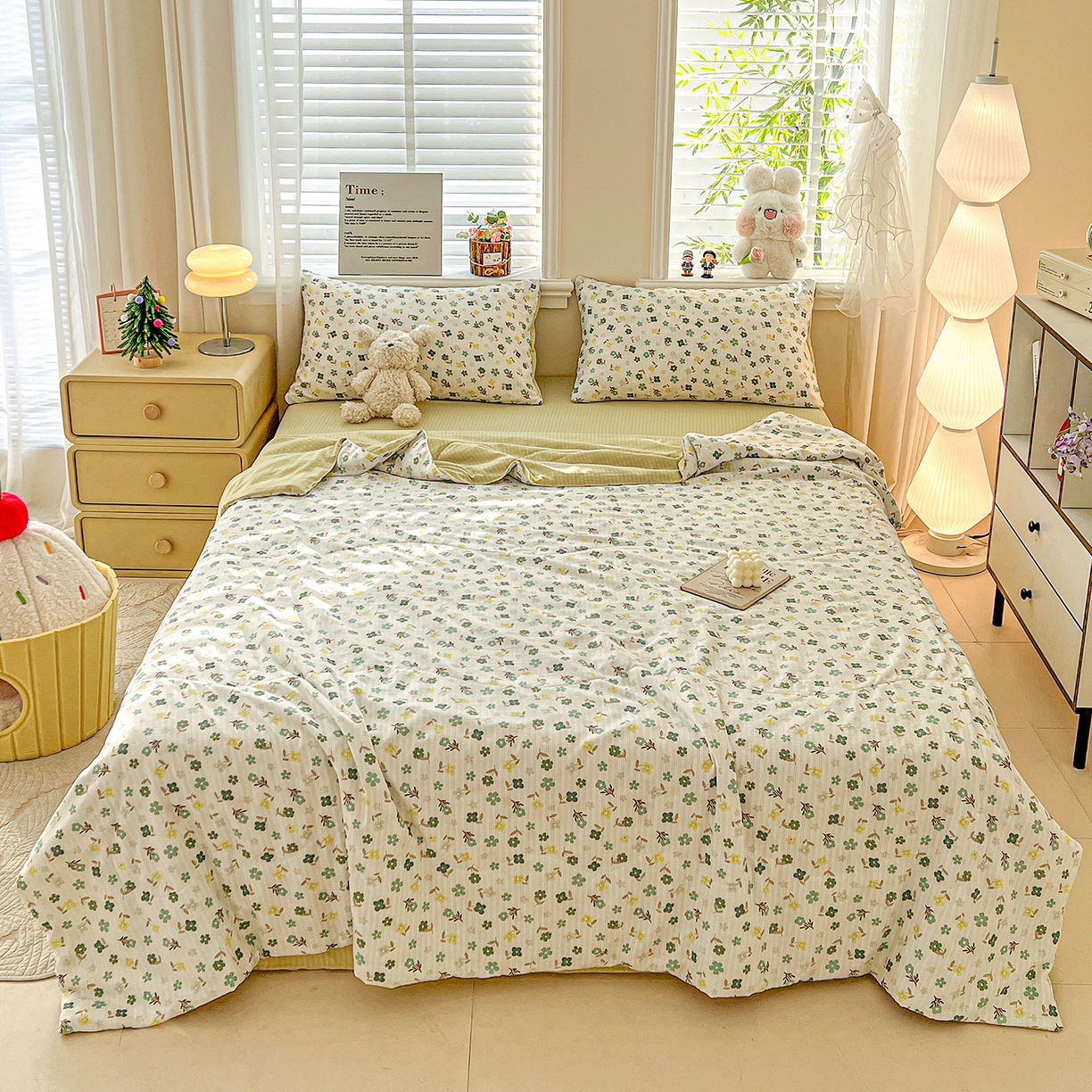 王朝国际 2026新款A类彩竺棉印花夏被四件套 幸运草