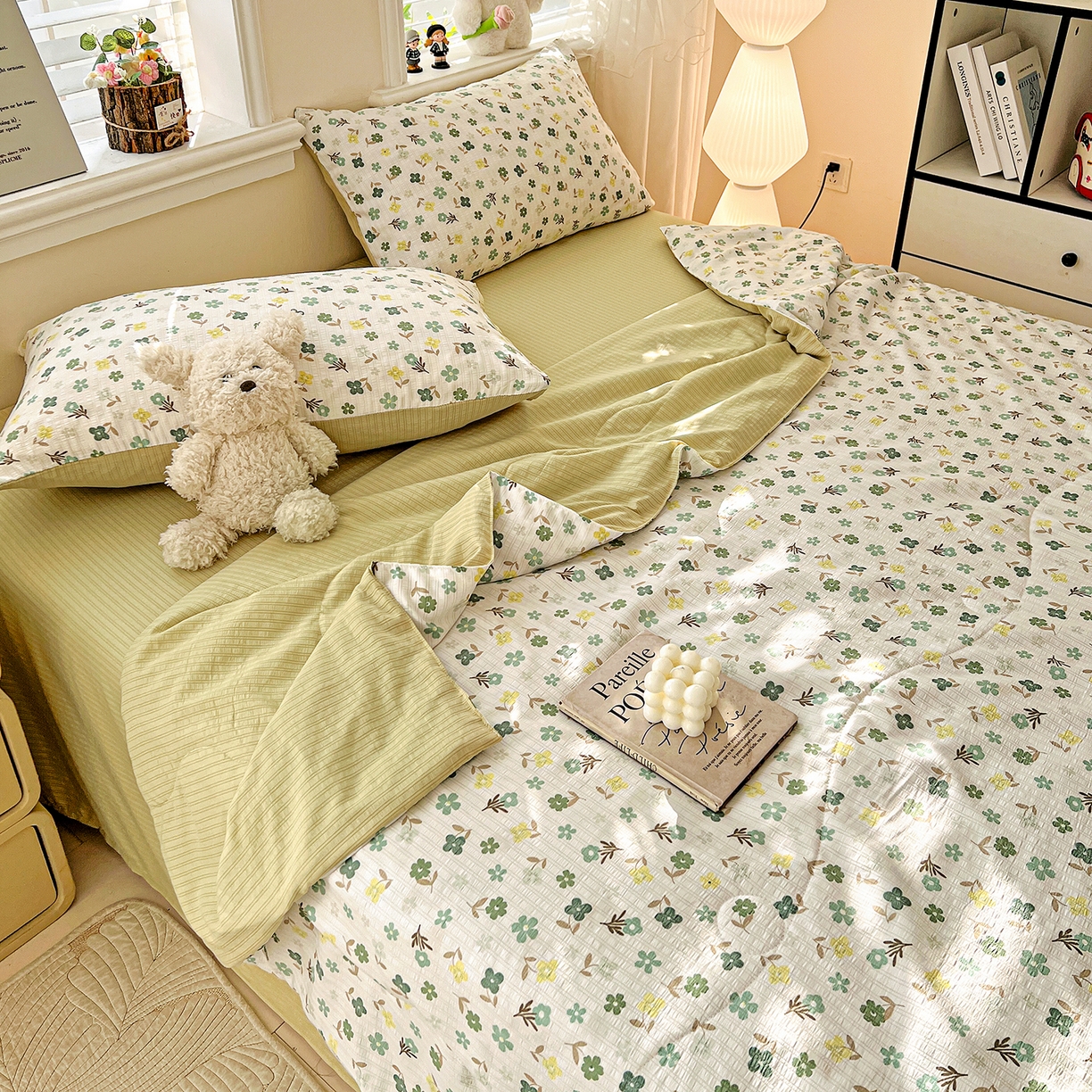 91家纺网 家纺一手货源 找家纺 王朝国际 2026新款A类彩竺棉印花夏被四件套 幸运草