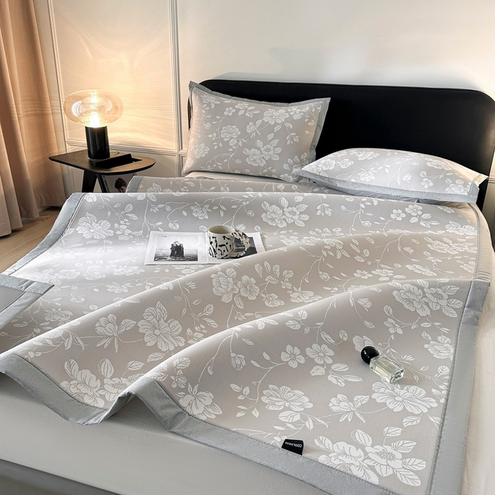 慕尚家纺 2026春夏新款凉感冰丝提花凉席三件套 花语 灰