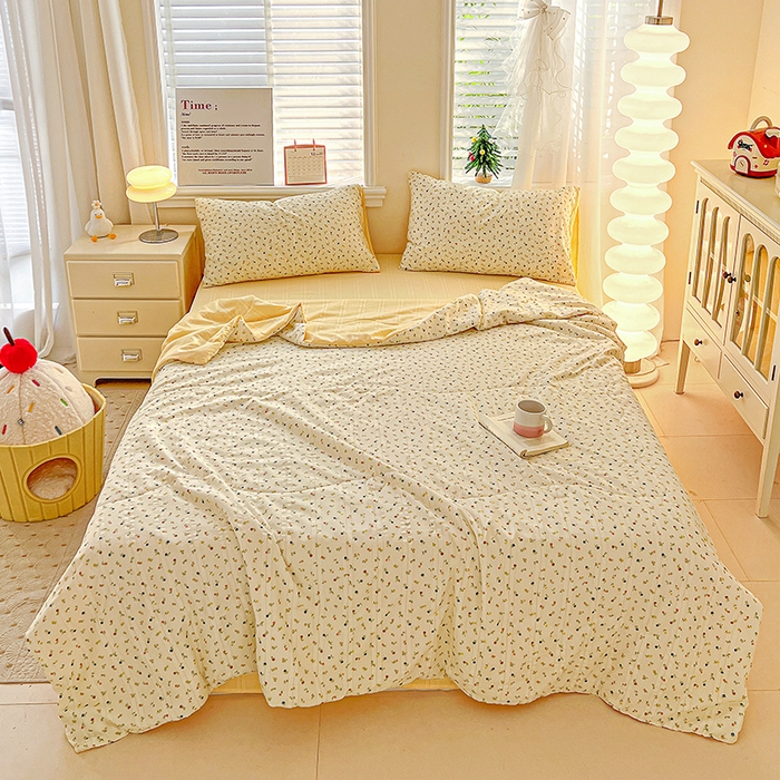 王朝国际 2026新款A类彩竺棉印花夏被四件套 芝士奶盖