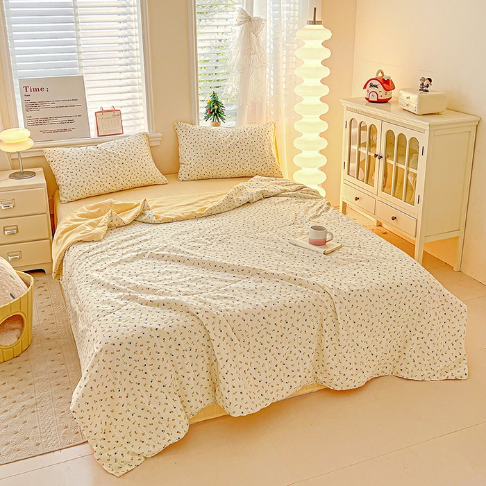 91家纺网 家纺一手货源 找家纺 王朝国际 2026新款A类彩竺棉印花夏被四件套 芝士奶盖