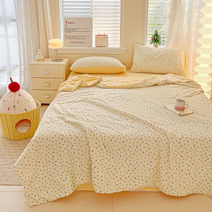 91家纺网 家纺一手货源 找家纺 王朝国际 2026新款A类彩竺棉印花夏被四件套 芝士奶盖