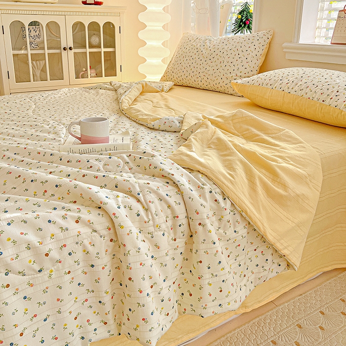 91家纺网 家纺一手货源 找家纺 王朝国际 2026新款A类彩竺棉印花夏被四件套 芝士奶盖