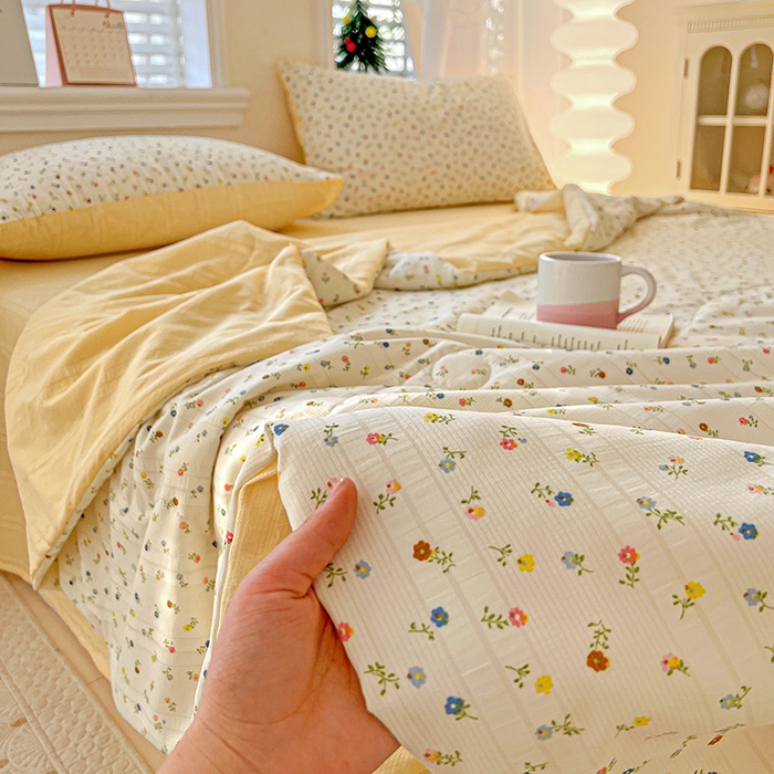 91家纺网 家纺一手货源 找家纺 王朝国际 2026新款A类彩竺棉印花夏被四件套 芝士奶盖