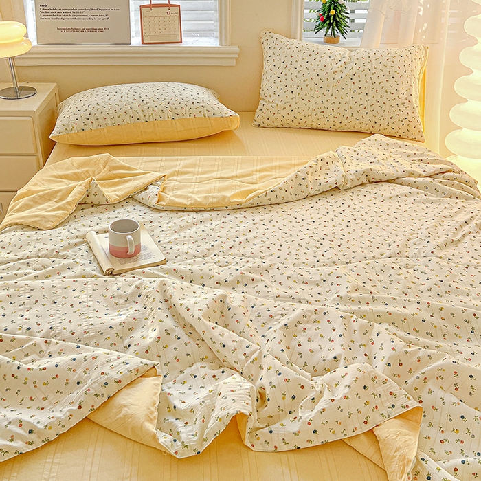 91家纺网 家纺一手货源 找家纺 王朝国际 2026新款A类彩竺棉印花夏被四件套 芝士奶盖