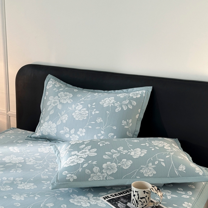 91家纺网 家纺一手货源 找家纺 慕尚家纺 2026春夏新款凉感冰丝提花凉席三件套 花语 蓝