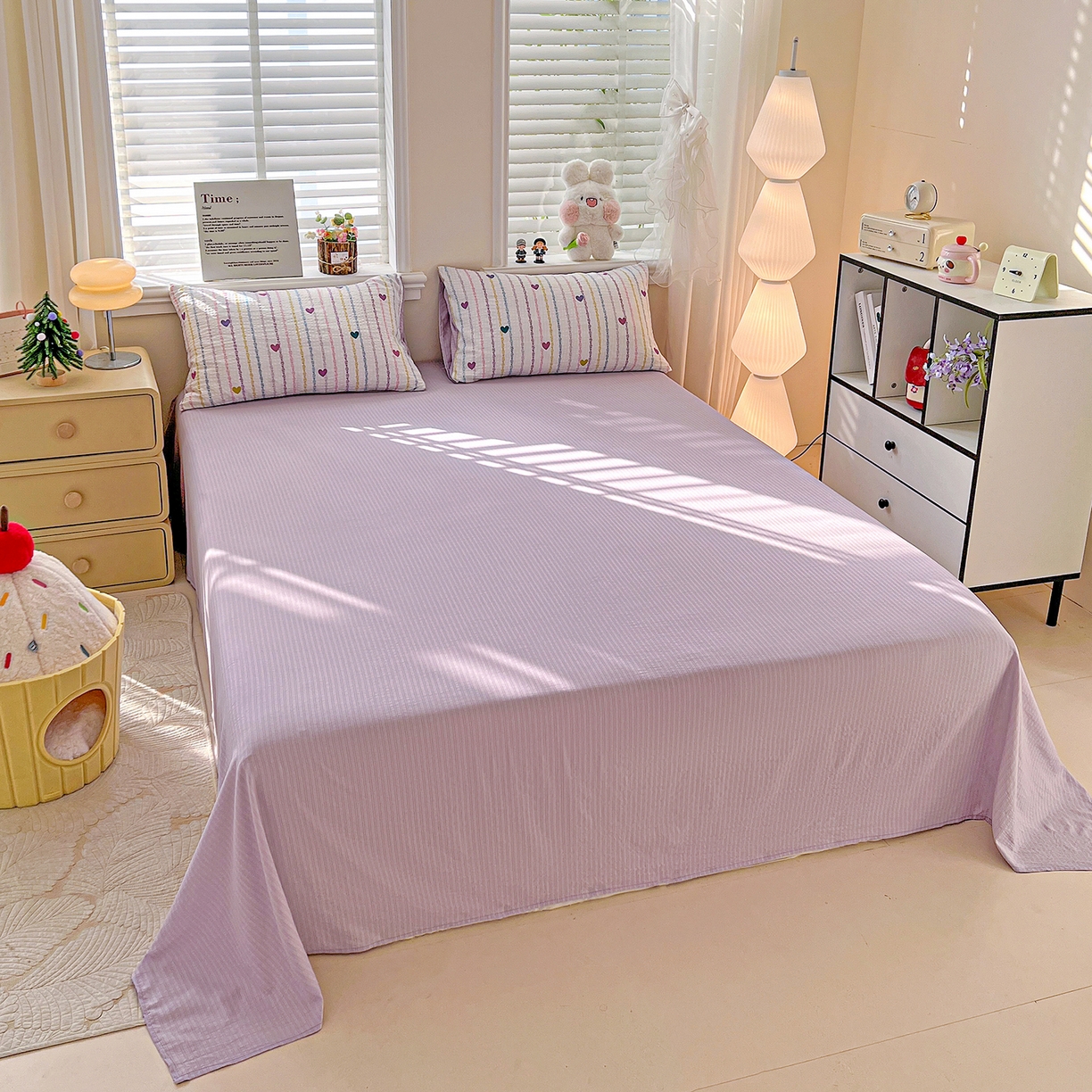 91家纺网 家纺一手货源 找家纺 王朝国际 2026新款A类彩竺棉印花夏被四件套 紫爱心