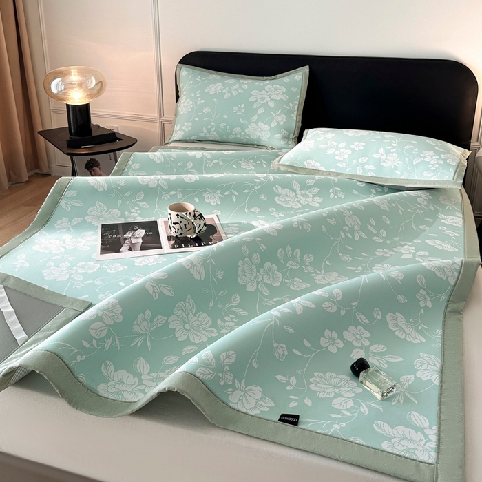 慕尚家纺 2026春夏新款凉感冰丝提花凉席三件套 花语 绿