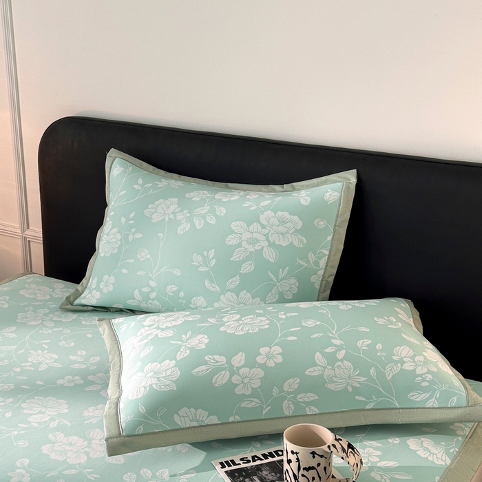 91家纺网 家纺一手货源 找家纺 慕尚家纺 2026春夏新款凉感冰丝提花凉席三件套 花语 绿