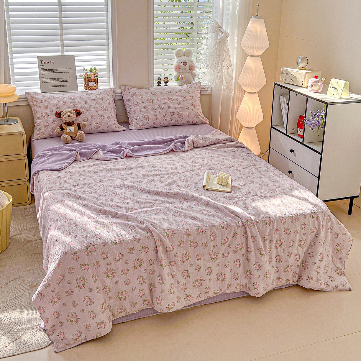 91家纺网 家纺一手货源 找家纺 王朝国际 2026新款A类彩竺棉印花夏被四件套 紫陌