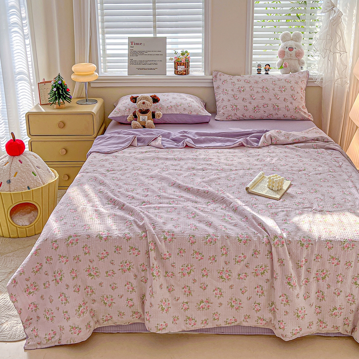 91家纺网 家纺一手货源 找家纺 王朝国际 2026新款A类彩竺棉印花夏被四件套 紫陌