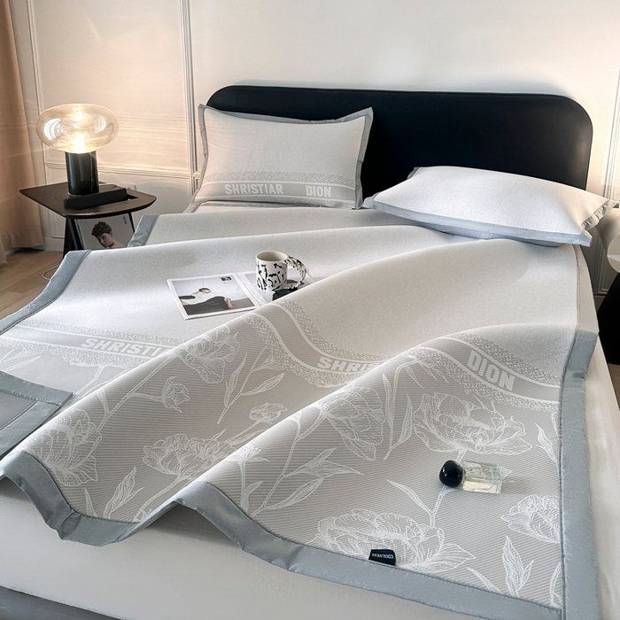 慕尚家纺 2026春夏新款凉感冰丝提花凉席三件套 水仙 灰