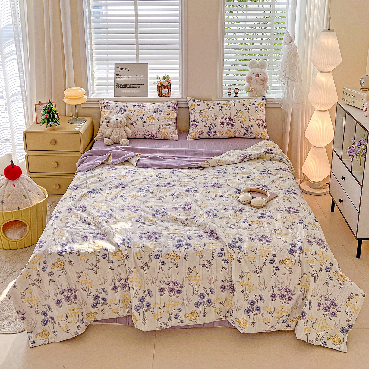 王朝国际 2026新款A类彩竺棉印花夏被四件套 紫苏