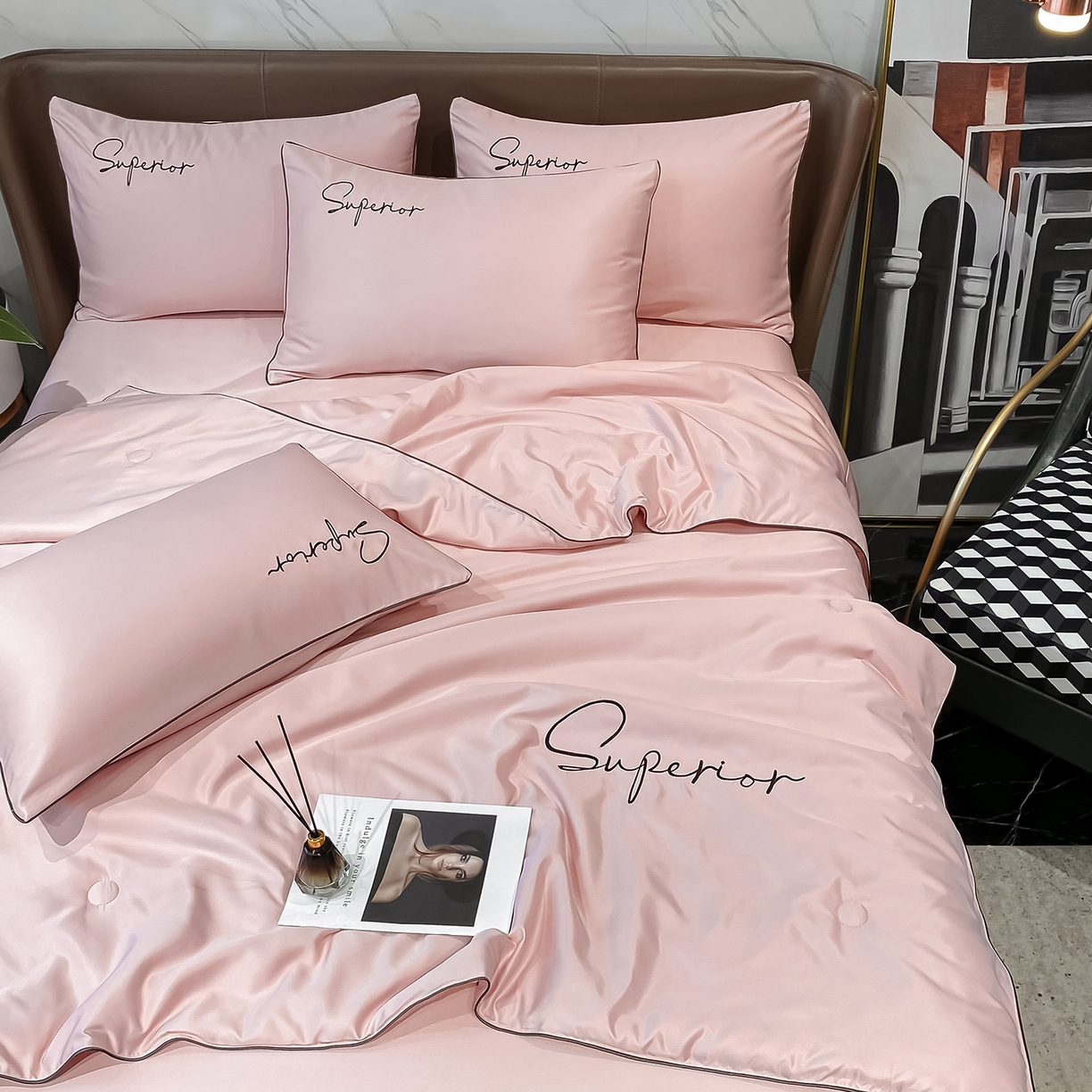 91家纺网 家纺一手货源 找家纺 （总）吾诺家居 2026新款字母刺绣水洗天丝夏被夏凉被空调被四件套-字母