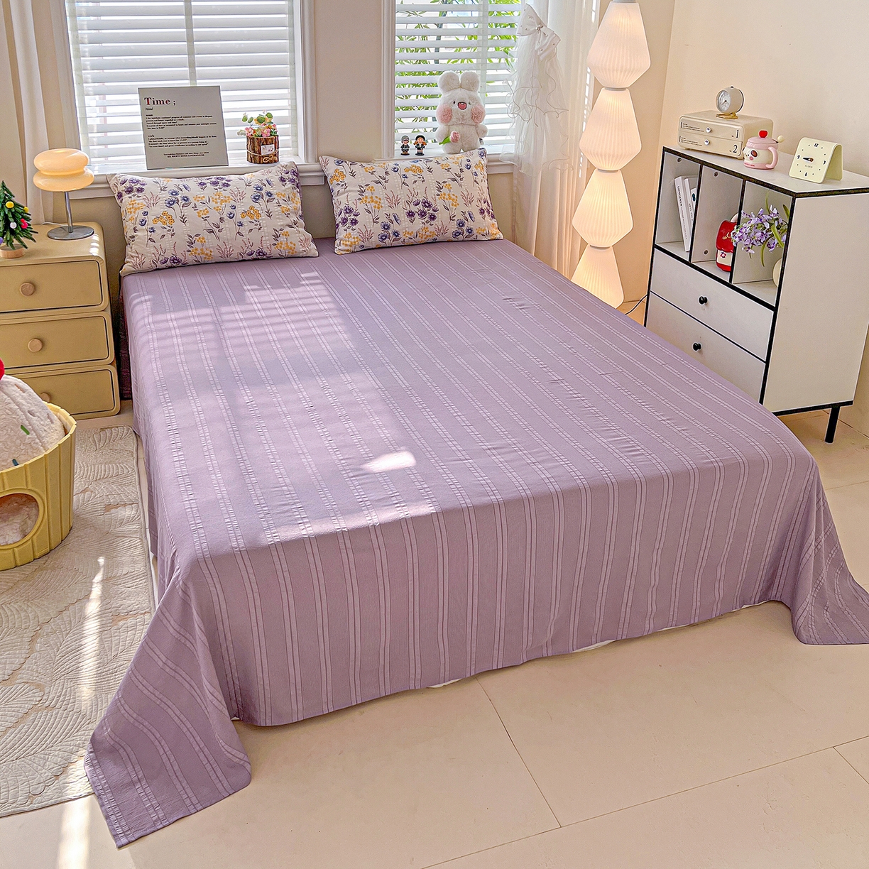 91家纺网 家纺一手货源 找家纺 王朝国际 2026新款A类彩竺棉印花夏被四件套 紫苏