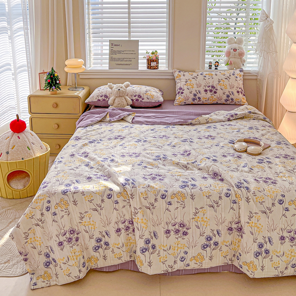 91家纺网 家纺一手货源 找家纺 王朝国际 2026新款A类彩竺棉印花夏被四件套 紫苏