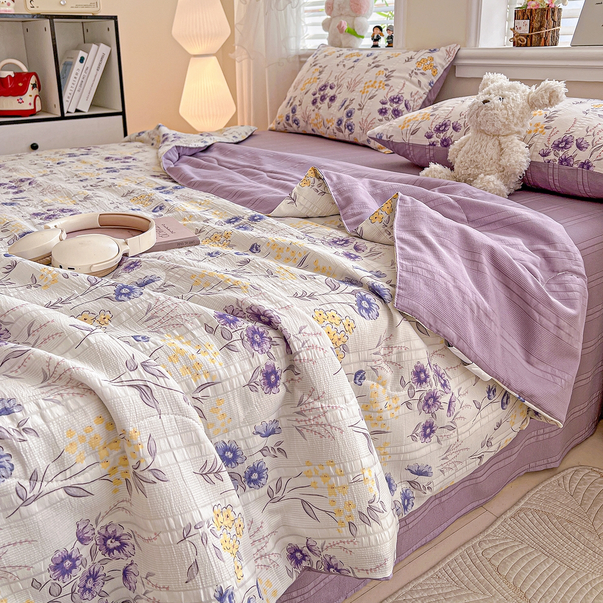 91家纺网 家纺一手货源 找家纺 王朝国际 2026新款A类彩竺棉印花夏被四件套 紫苏