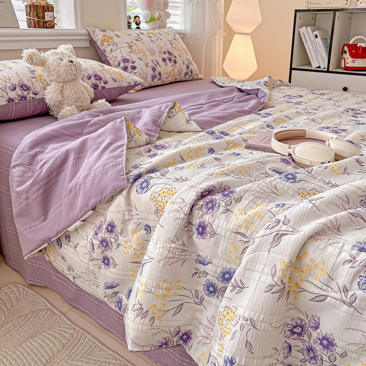 91家纺网 家纺一手货源 找家纺 王朝国际 2026新款A类彩竺棉印花夏被四件套 紫苏