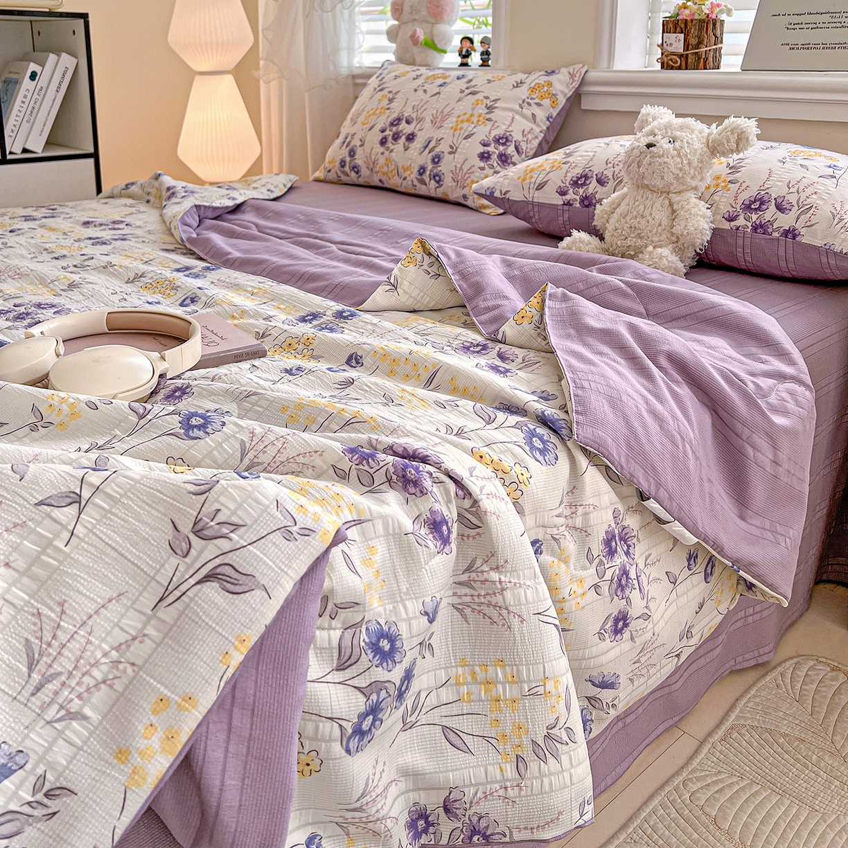 91家纺网 家纺一手货源 找家纺 王朝国际 2026新款A类彩竺棉印花夏被四件套 紫苏