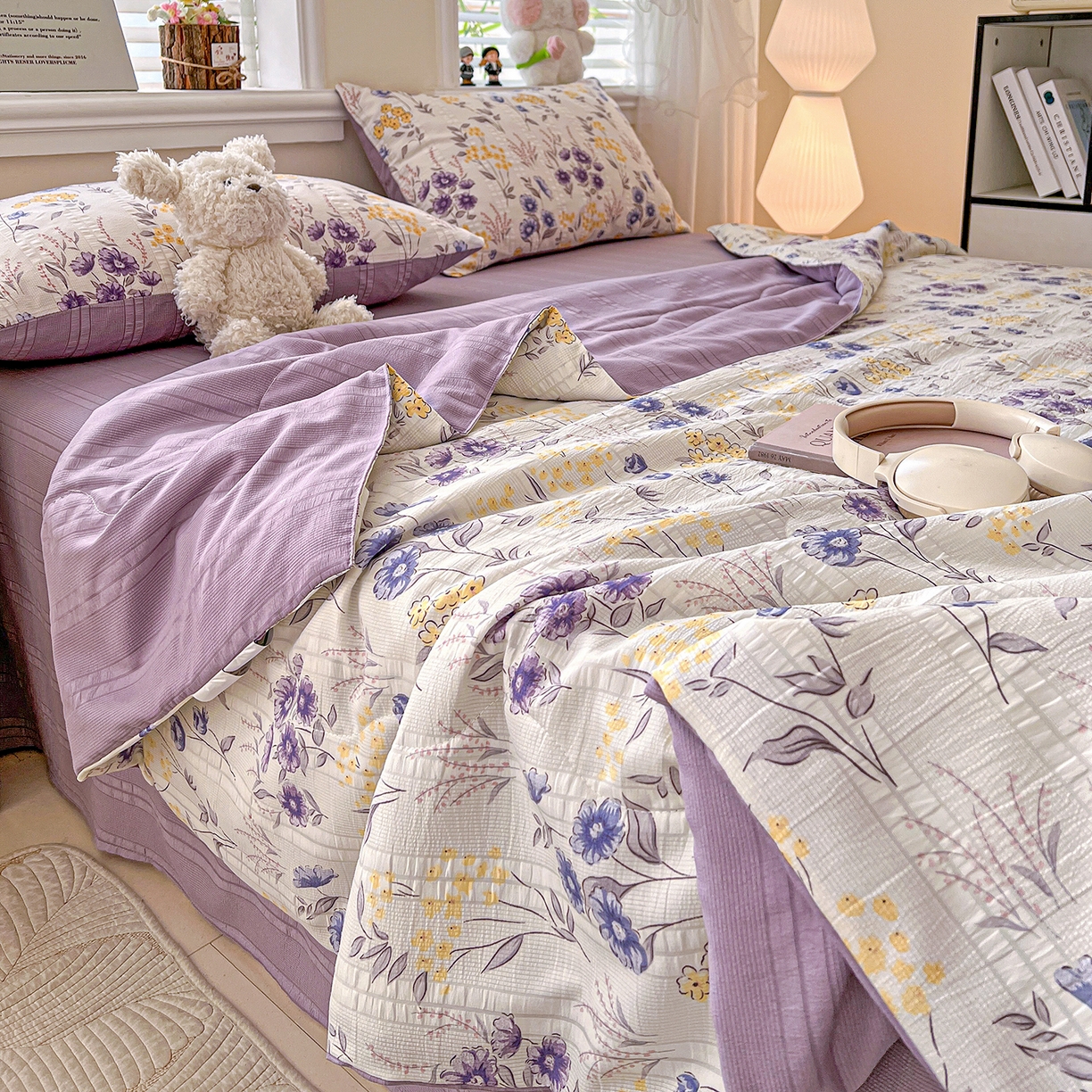 91家纺网 家纺一手货源 找家纺 王朝国际 2026新款A类彩竺棉印花夏被四件套 紫苏