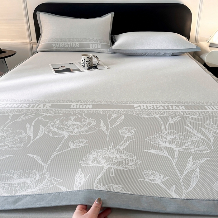 91家纺网 家纺一手货源 找家纺 慕尚家纺 2026春夏新款凉感冰丝提花凉席三件套 水仙 灰