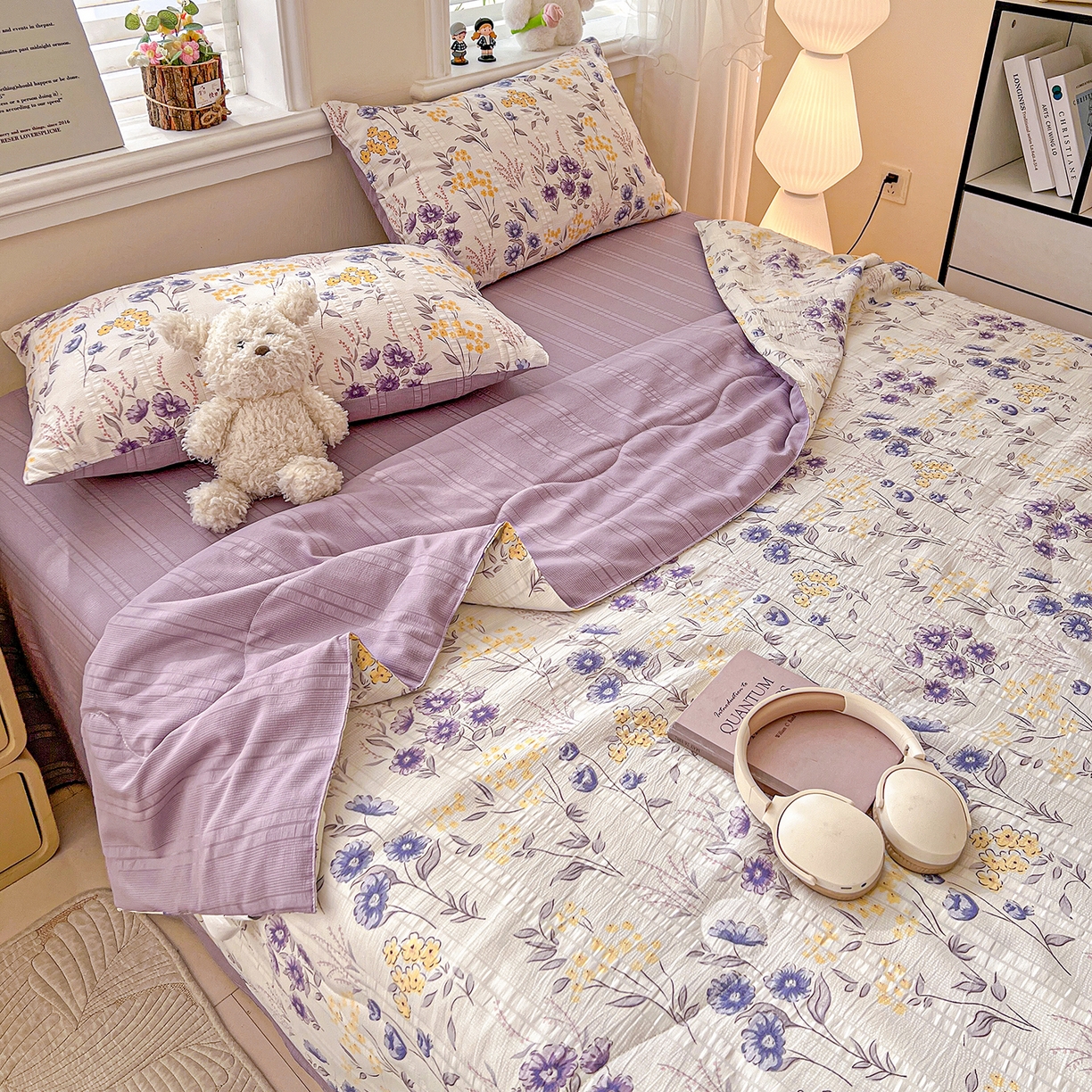 91家纺网 家纺一手货源 找家纺 王朝国际 2026新款A类彩竺棉印花夏被四件套 紫苏