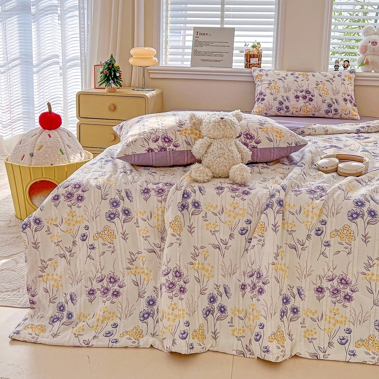 91家纺网 家纺一手货源 找家纺 王朝国际 2026新款A类彩竺棉印花夏被四件套 紫苏