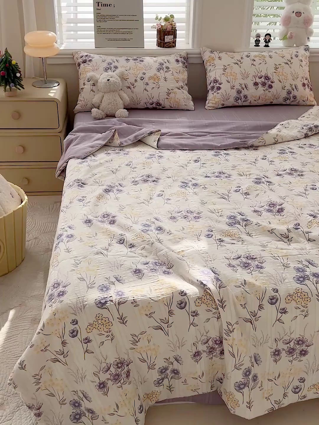 91家纺网 家纺一手货源 找家纺 王朝国际 2026新款A类彩竺棉印花夏被四件套 紫苏