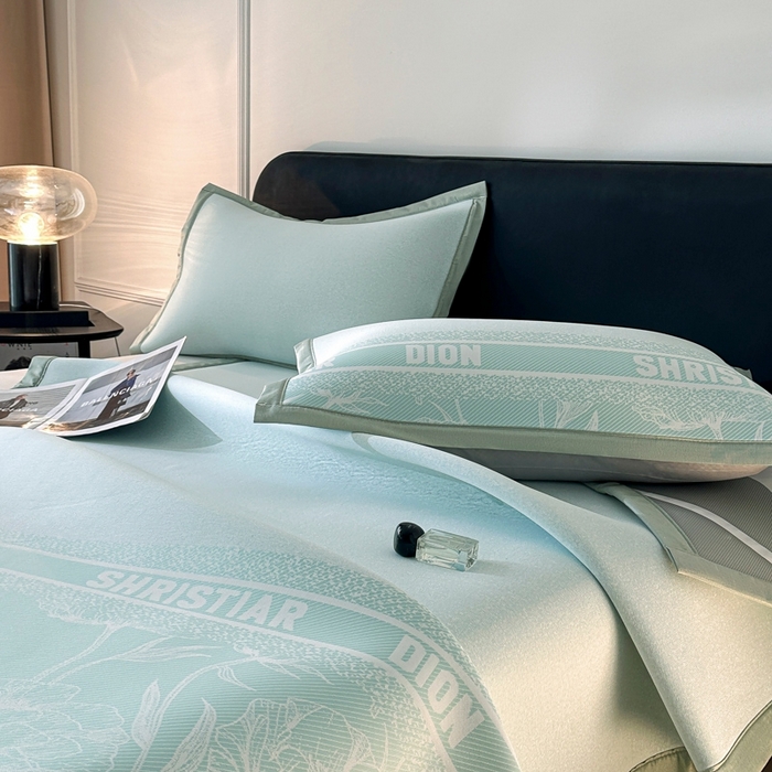 91家纺网 家纺一手货源 找家纺 慕尚家纺 2026春夏新款凉感冰丝提花凉席三件套 水仙 绿