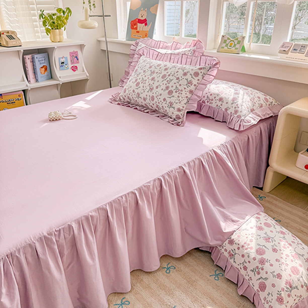 91家纺网 家纺一手货源 找家纺 缦彩 2026新款A类全棉纯棉大花边拉链单枕套枕套单件 时花令-红