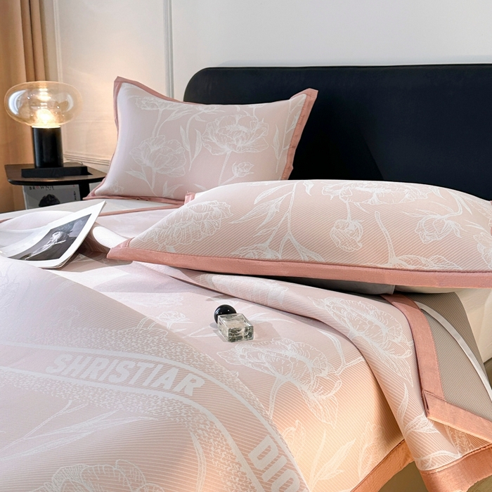 91家纺网 家纺一手货源 找家纺 慕尚家纺 2026春夏新款凉感冰丝提花凉席三件套 烟粉