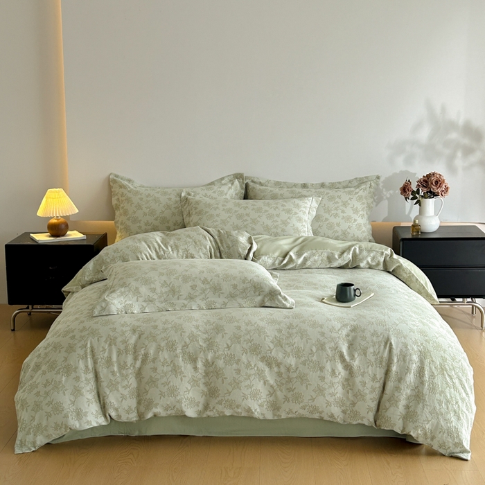 91家纺网 家纺一手货源 找家纺 禾时 2026新款全棉纯棉色织提花四件套 艾莉（浅绿）