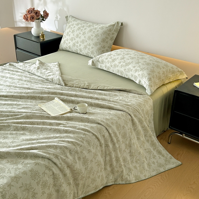 91家纺网 家纺一手货源 找家纺 禾时 2026新款全棉纯棉色织提花四件套 艾莉（浅绿）