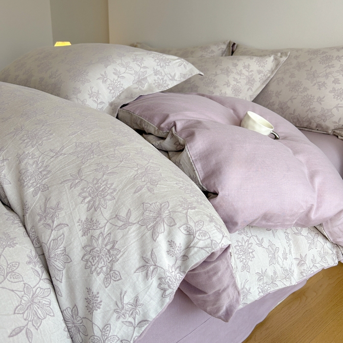 91家纺网 家纺一手货源 找家纺 禾时 2026新款全棉纯棉色织提花四件套 艾莉（紫）