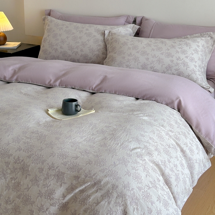 91家纺网 家纺一手货源 找家纺 禾时 2026新款全棉纯棉色织提花四件套 艾莉（紫）