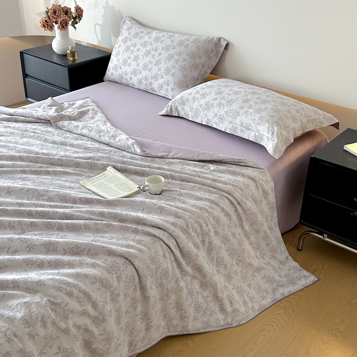 91家纺网 家纺一手货源 找家纺 禾时 2026新款全棉纯棉色织提花四件套 艾莉（紫）