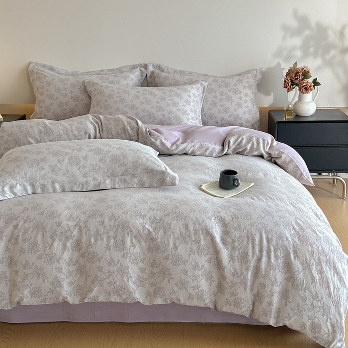 91家纺网 家纺一手货源 找家纺 禾时 2026新款全棉纯棉色织提花四件套 艾莉（紫）