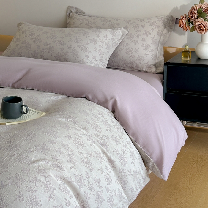 91家纺网 家纺一手货源 找家纺 禾时 2026新款全棉纯棉色织提花四件套 艾莉（紫）