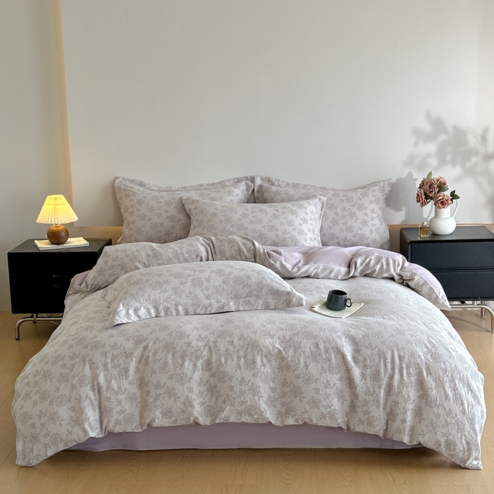 91家纺网 家纺一手货源 找家纺 禾时 2026新款全棉纯棉色织提花四件套 艾莉（紫）