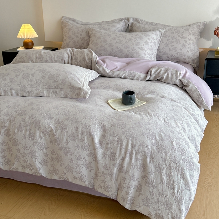 91家纺网 家纺一手货源 找家纺 禾时 2026新款全棉纯棉色织提花四件套 艾莉（紫）