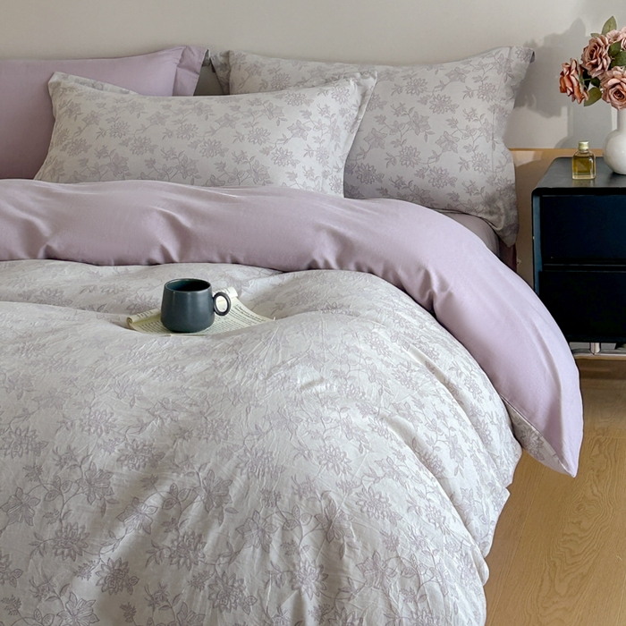 91家纺网 家纺一手货源 找家纺 禾时 2026新款全棉纯棉色织提花四件套 艾莉（紫）