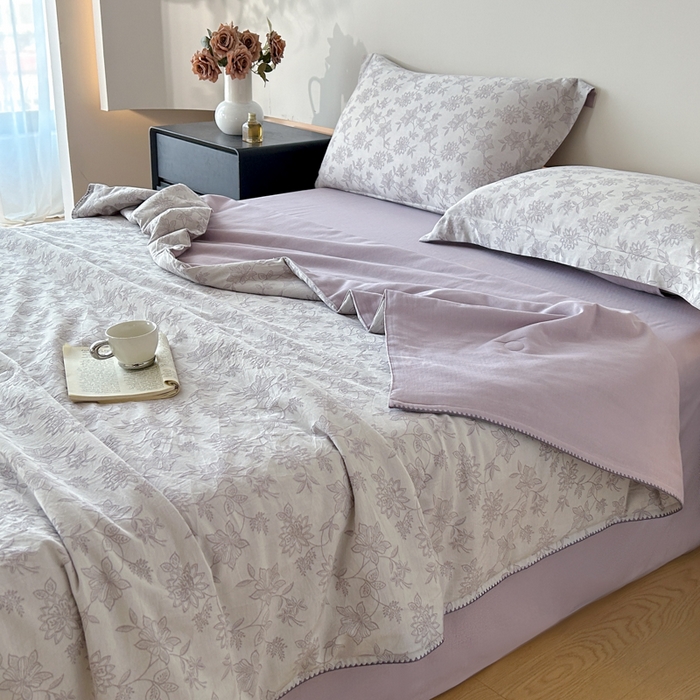 91家纺网 家纺一手货源 找家纺 禾时 2026新款全棉纯棉色织提花四件套 艾莉（紫）